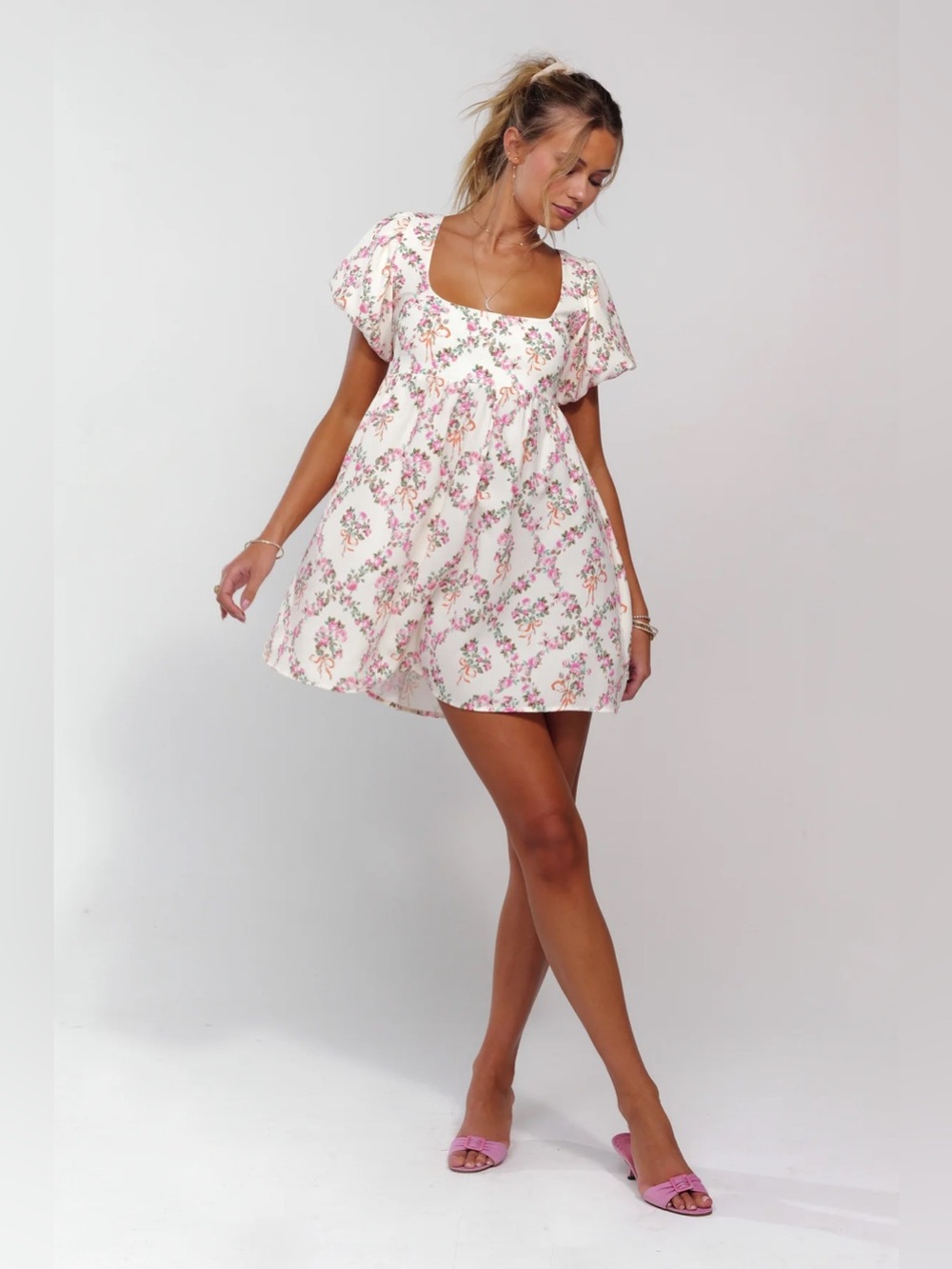 NWT RESA Shay Mini in Romeo - Floral Square Neck Babydoll Mini Dress